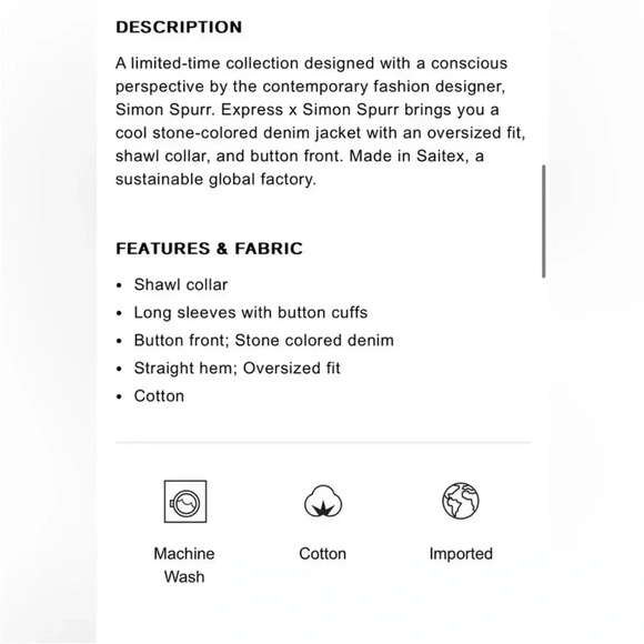 NWT Express x Simon Spurr Oversized Stone Denim Jacket Women’s Sz M - Picture 5 of 12